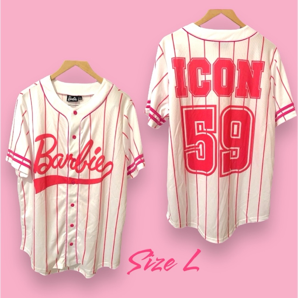 Barbie Icon Baseball Jersey Shirt NWT SZ L Hot Pink